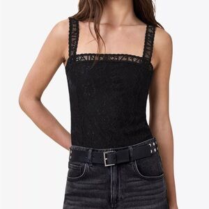 ALLSAINTS Vera Square-Neck Branded-Lace Stretch-Woven Bodysuit